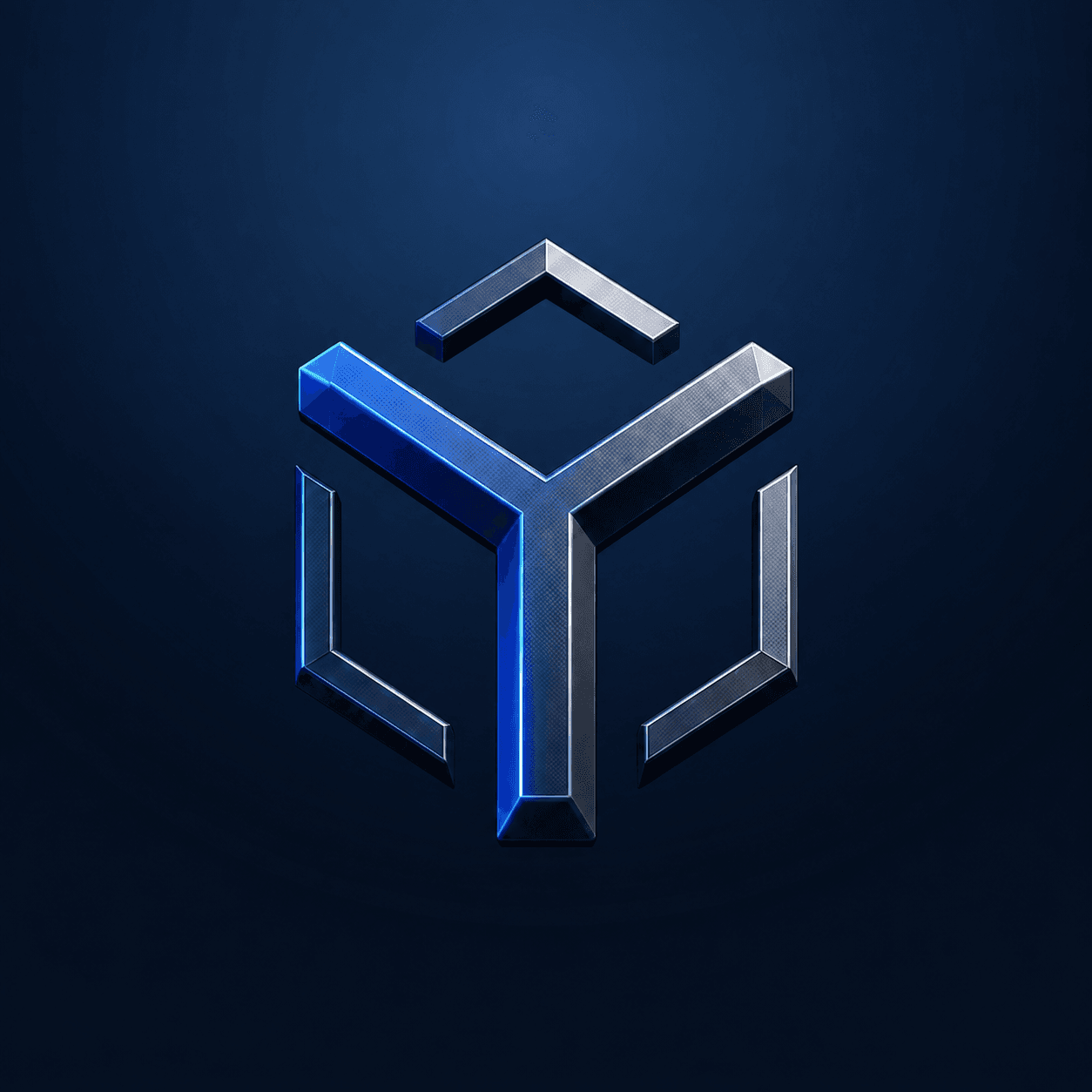 YEMS 3D isometric symbol, a cube whose negative space forms the letter Y